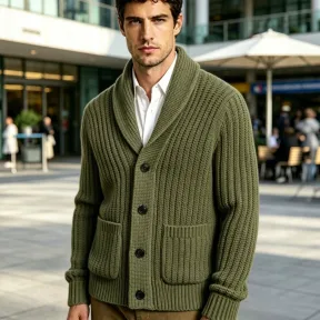New Mens Striped Knitted Cardigan Jacket