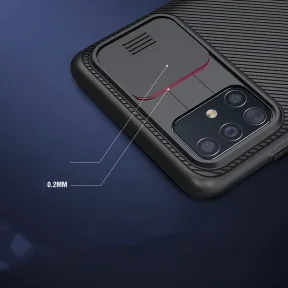 Samsung A71-ի պատյան՝ տեսախցիկի սահող պաշտպանիչ ծածկով, սև հայելի