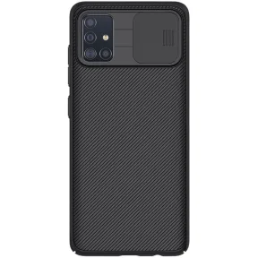 Samsung A71-ի պատյան՝ տեսախցիկի սահող պաշտպանիչ ծածկով, սև հայելի