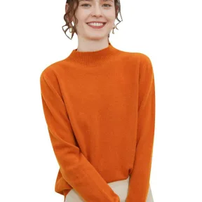Half-high-neck Solid-color Loose-fit Pullover Knit Sweater