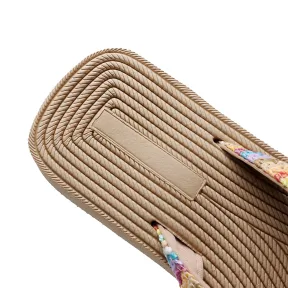 Women's PP Grass Imitation Woven Flip Flops Fashion Outerwear Wedge Beach Flip-flops Sandals