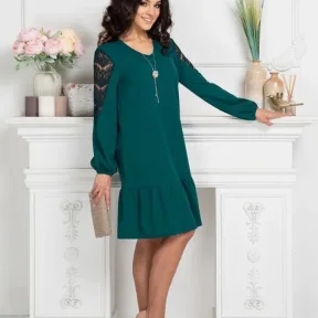 Round Neck Long Sleeve Hollow Lace Sleeve Slim Fit Patchwork Dress