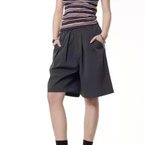 Retro Solid Color Shorts Men's And Women's Elastic Waist Loose All-matching