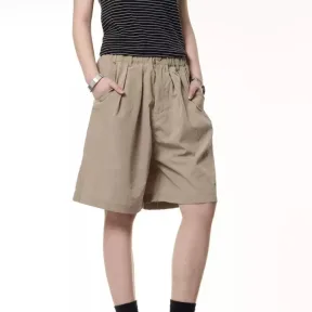 Retro Solid Color Shorts Men's And Women's Elastic Waist Loose All-matching