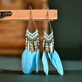V-shaped Personality Long Feather Earrings