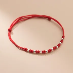 S925 Silver Simple Interval 8 Pieces Light Bead Red Rope Hand-woven