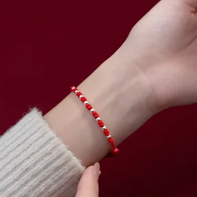S925 Silver Simple Interval 8 Pieces Light Bead Red Rope Hand-woven