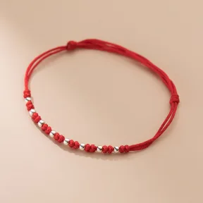 S925 Silver Simple Interval 8 Pieces Light Bead Red Rope Hand-woven