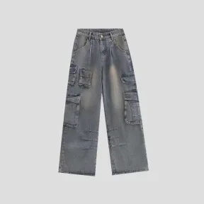American Retro Multi-pocket Straight Cargo Jeans