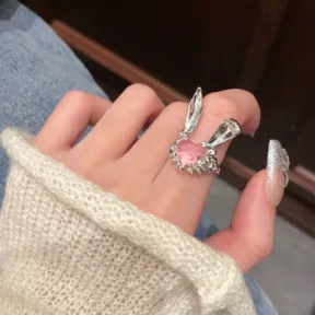 Creative Heart-shaped Little Bunny Open Ring