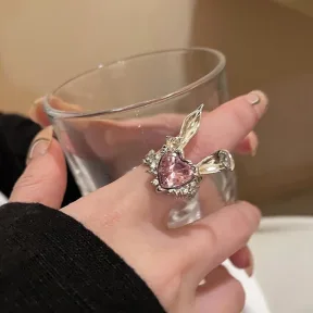 Creative Heart-shaped Little Bunny Open Ring
