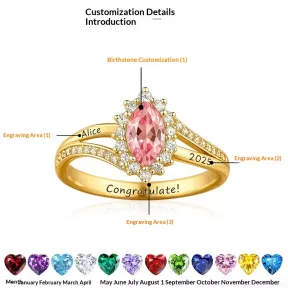Customized Birthday Stone Laser Engraving Ring