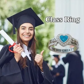 Engraved Diamond Studded European And American School Class Ring