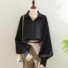 Womens Lantern-Sleeve Professional Lapel Shirt