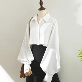 Womens Lantern-Sleeve Professional Lapel Shirt