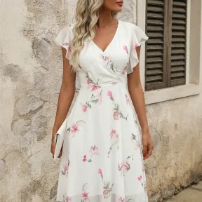 Fashionable Floral-print Chiffon Dress For Women