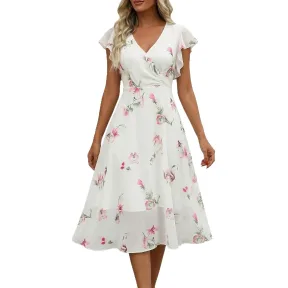 Fashionable Floral-print Chiffon Dress For Women