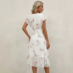 Fashionable Floral-print Chiffon Dress For Women