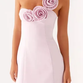 One-Shoulder Dress With Three-Dimensional Floral Embellishments